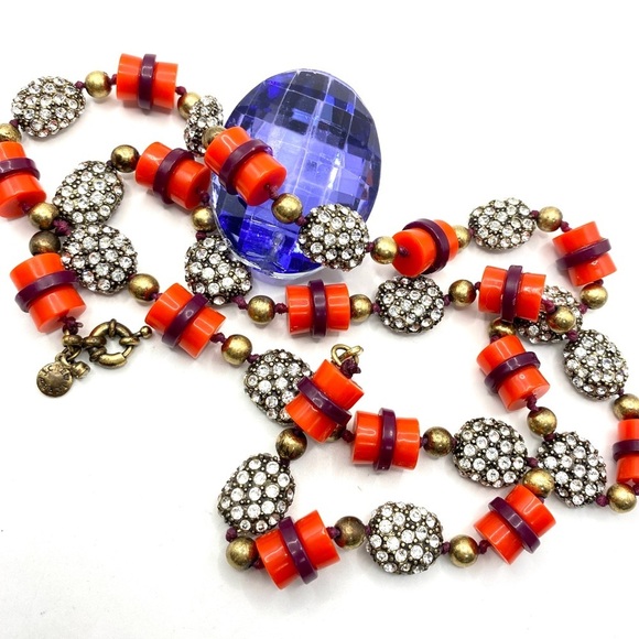 J.CREW Necklace Rhinestone Red Lucite Beads - Picture 6 of 8
